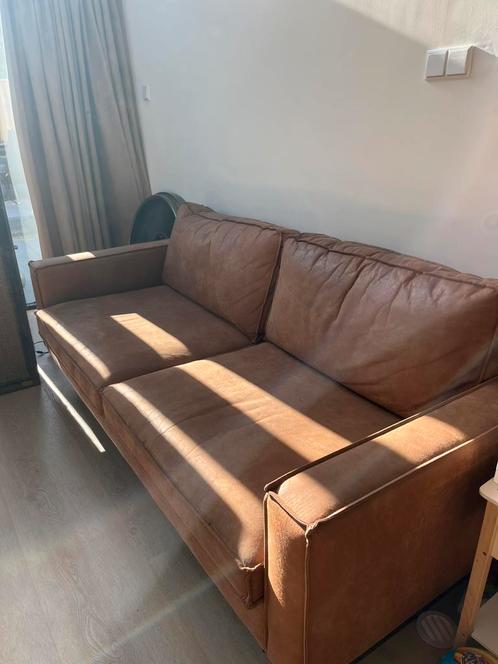 Leren bruine bank, woonsquare, Huis en Inrichting, Banken | Sofa's en Chaises Longues, Gebruikt, Ophalen