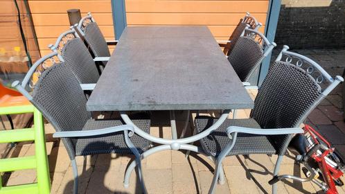 Granieten tuintafel incl. 6 stoelen, Tuin en Terras, Tuinsets en Loungesets, Gebruikt, Ophalen