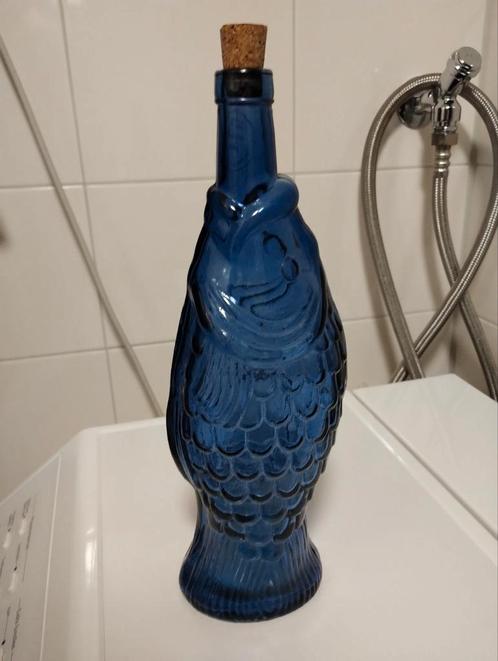 Spaanse blauw glazen fles handgemaakt 33 cm, Antiek en Kunst, Antiek | Glas en Kristal, Ophalen of Verzenden