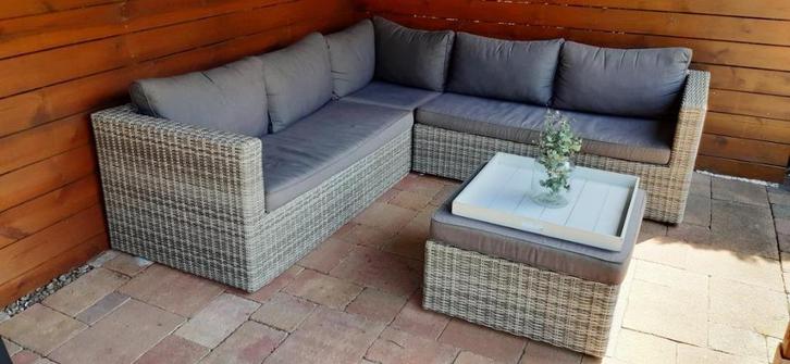 tuinbankstel-loungeset, Tuin en Terras, Tuinsets en Loungesets, Zo goed als nieuw, Loungeset, Wicker, 5 zitplaatsen, Bank, Hocker