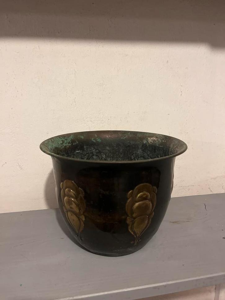 Antieke Bronzen Plantenbak - 17cm, Huis en Inrichting, Woonaccessoires | Schalen en Manden, Gebruikt, Schaal, Rond, Overige materialen