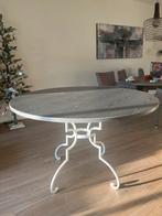 Grijze eettafel met smeedijzeren onderstel - 120cm, Ophalen, Gebruikt, Rond, 75 cm of meer