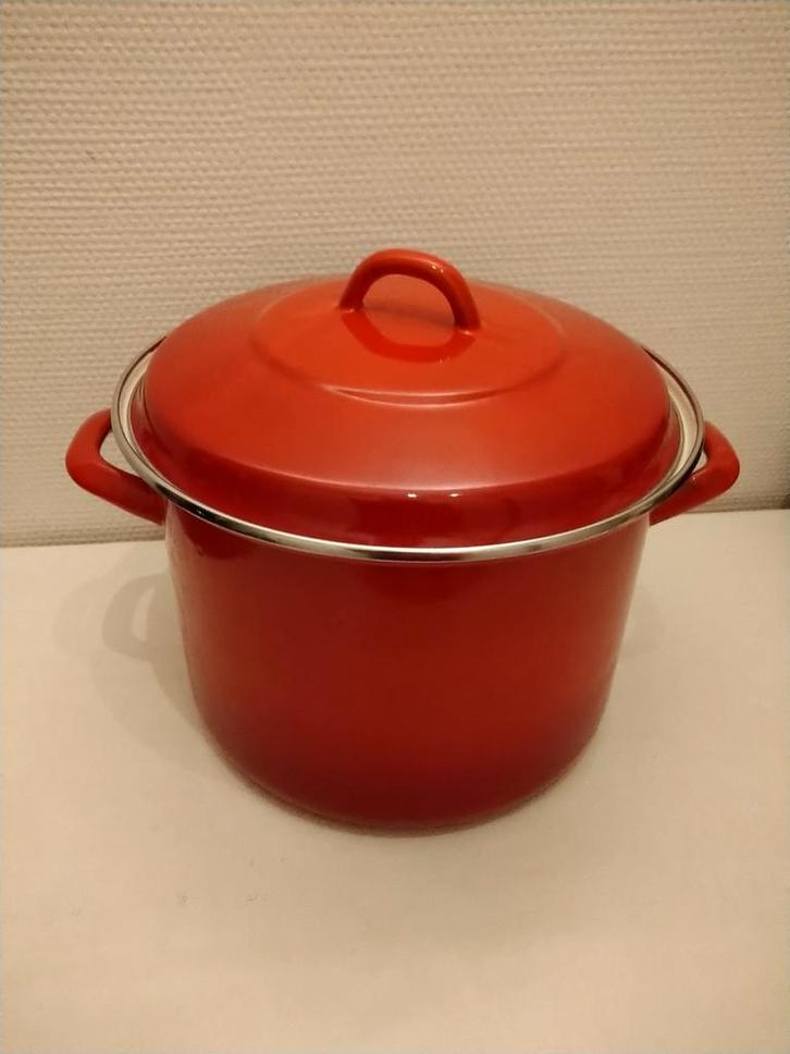 Rode emaille kookpan met deksel, Huis en Inrichting, Keuken | Potten en Pannen, Gebruikt, Kookpan of Snelkookpan, Overige materialen