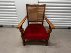 Antieke Fauteuil Riet en Rood Fluweel / Louis XV / Barok, Huis en Inrichting, Fauteuils, Ophalen, Gebruikt, Minder dan 75 cm, 50 tot 75 cm