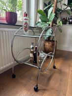 ART DECO/ BAUHAUS DESIGN TROLLY GLAS CHROOM, Huis en Inrichting, Tafels | Sidetables, Gebruikt, 50 tot 100 cm, Rond, Ophalen of Verzenden