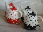 4x Tea-for-one, V&D, rood/wit en zwart/wit STIPPEN, gaaf, Huis en Inrichting, Keuken | Servies, Overige typen, Ophalen of Verzenden