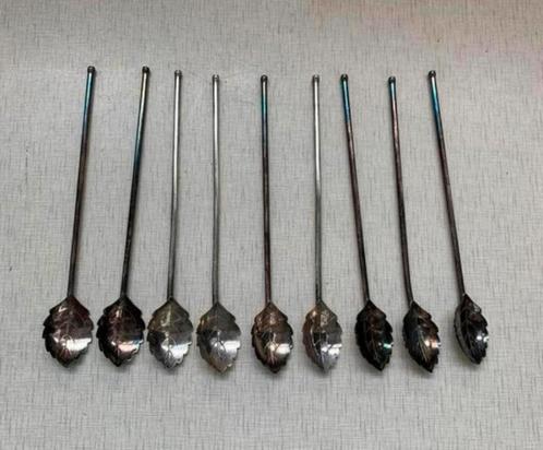 Zilver verzilverd negen cocktail lepels rietje S.& F Denmark, Antiek en Kunst, Antiek | Bestek, Ophalen of Verzenden