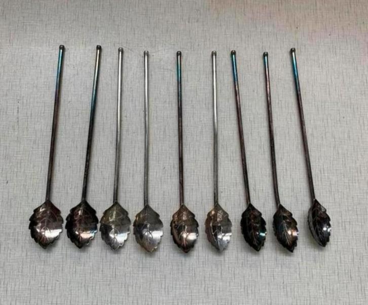 Zilver verzilverd negen cocktail lepels rietje S.& F Denmark, Antiek en Kunst, Antiek | Bestek, Ophalen of Verzenden