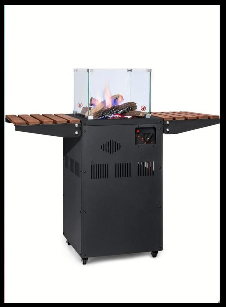 Vuurtafel/statafel met glazen ombouw & beschermingshoes, Tuin en Terras, Vuurtafels, Nieuw, Ophalen