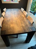 Massief houten eettafel, 6 stoelen, Ophalen, Zo goed als nieuw