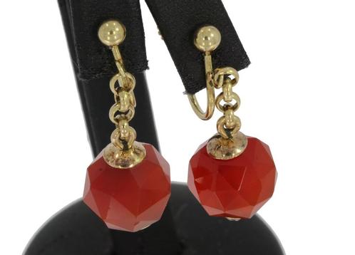 Carneool vintage 14k gouden fraai set dames oorbellen retro, Sieraden, Tassen en Uiterlijk, Antieke sieraden, Oorbellen, Goud