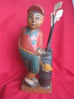 Groot houten beeld van een golfspeler., Ophalen of Verzenden