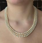 Parel vintage ketting fraai 14k gouden slot dames 3-strengs