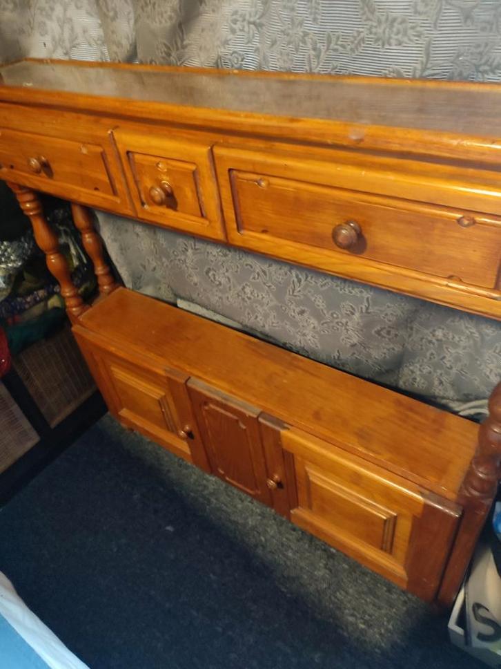 Smalle houten side table met laden en kastjes 100 x 15 x 100, Huis en Inrichting, Tafels | Sidetables, Zo goed als nieuw, 25 tot 50 cm