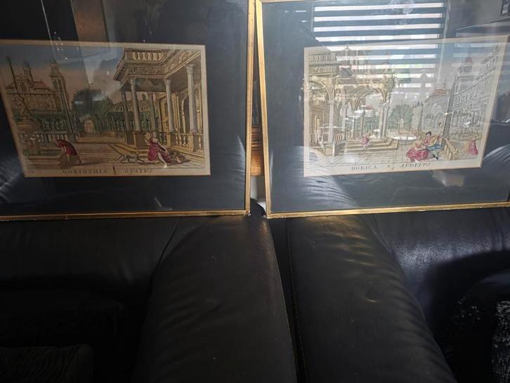 2 ingekleurde etsen, Verzamelen, Foto's en Prenten, Zo goed als nieuw, Overige onderwerpen, Voor 1940, Ophalen