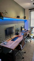 Mooi eikenhouten bureau met zwarte, stalen U-poten, Ophalen, Zo goed als nieuw, Bureau