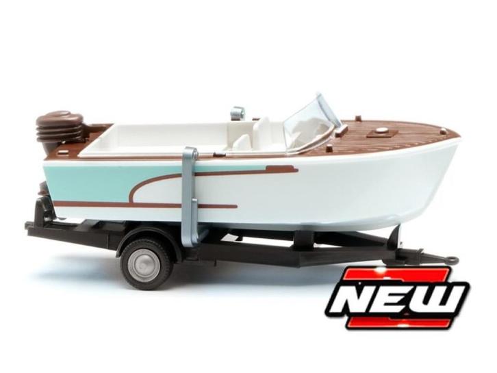 Motorboat on trailer, Hobby en Vrije tijd, Modelauto's | 1:87, Nieuw, Overige typen, Wiking, Ophalen of Verzenden