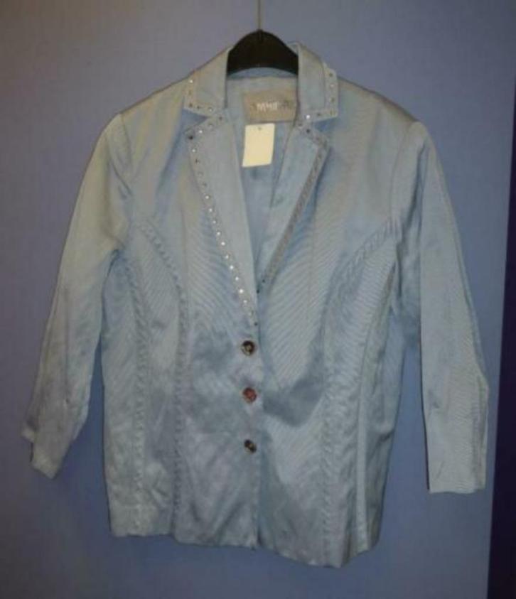 Ambiente licht blauw metallic blazer met studs 42 L nr 30748, Kleding | Dames, Jasjes, Kostuums en Pakken, Zo goed als nieuw, Jasje