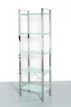 90's design wandkast met verchroomd staal en melkglas, Ophalen, Met plank(en), Glas, Zo goed als nieuw