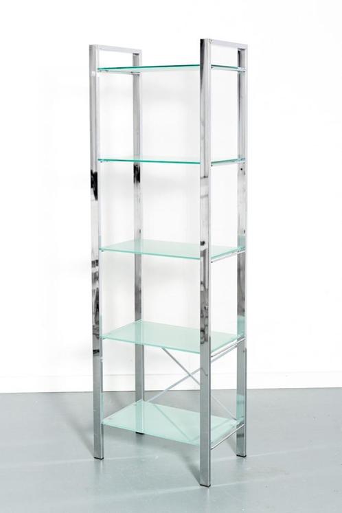 90's design wandkast met verchroomd staal en melkglas, Huis en Inrichting, Kasten | Wandmeubels, Zo goed als nieuw, 150 tot 200 cm