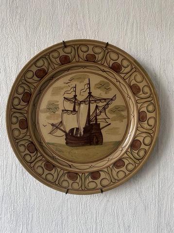 Decoratief Bord met Schip - Handgeschilderd beschikbaar voor biedingen