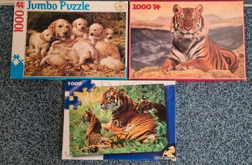 3 Legpuzzels 1000 Stukjes - Tijgers & Golden Retrievers beschikbaar voor biedingen