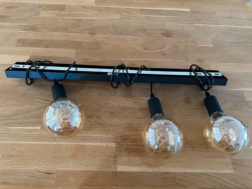 Industriële hanglamp mat zwart met 3 snoeren, Huis en Inrichting, Lampen | Hanglampen, Zo goed als nieuw, 75 cm of meer, Metaal