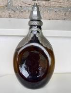 Antiek Glazen fles met tinnen montuur en stop, Antiek en Kunst, Antiek | Glas en Kristal, Verzenden