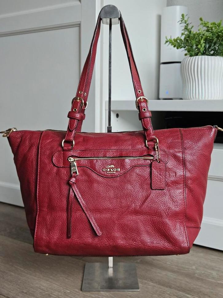 Coach Kleo Carryall rode leren tas, Sieraden, Tassen en Uiterlijk, Tassen | Damestassen, Gebruikt, Handtas, Rood, Ophalen of Verzenden