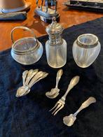Set spiraalglas met zilver - met gratis zilveren lepeltjes, Antiek en Kunst, Antiek | Bestek, Ophalen of Verzenden