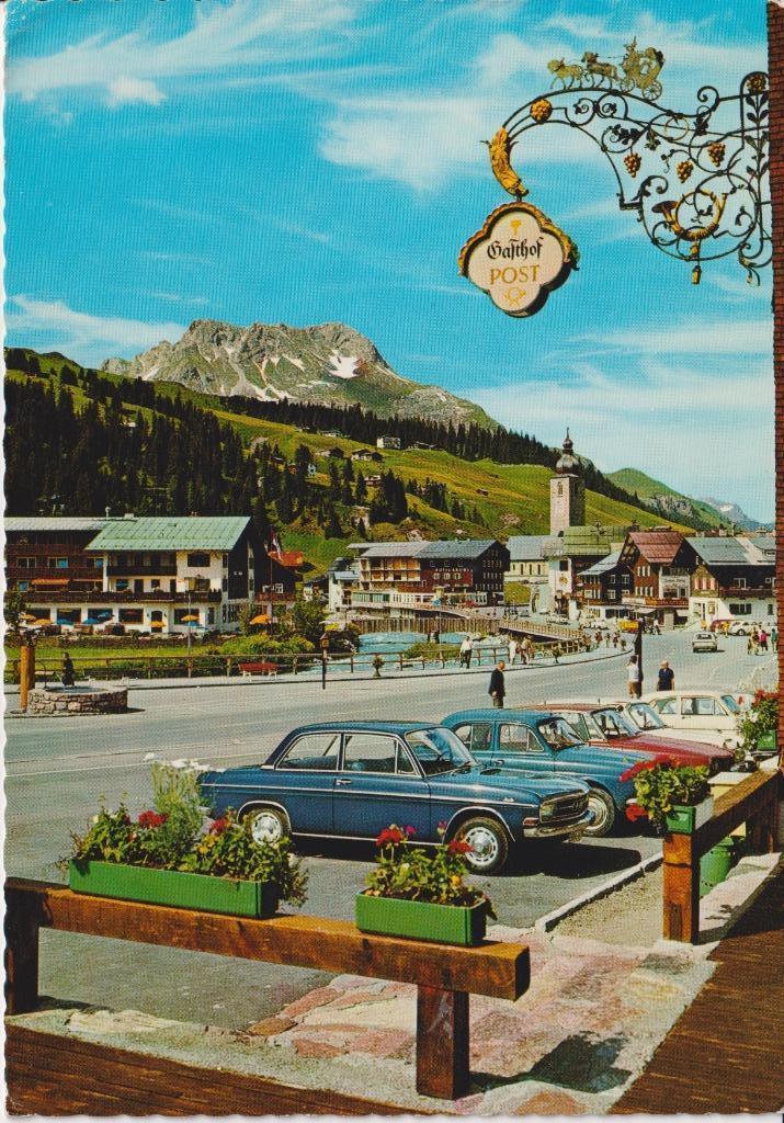 Oostenrijk , Lech met auto's , Audi 60 F103, Verzamelen, Ansichtkaarten | Buitenland, Gelopen, Oostenrijk, 1920 tot 1940, Ophalen of Verzenden