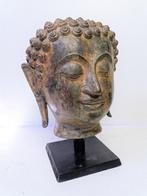 Prachtig Bronzen Boeddha Hoofd beeld met Ruïne Effect, Ophalen of Verzenden, Zo goed als nieuw