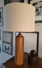 Schemerlamp hout met linnen kap, Huis en Inrichting, Lampen | Tafellampen, Ophalen, Hout, Minder dan 50 cm