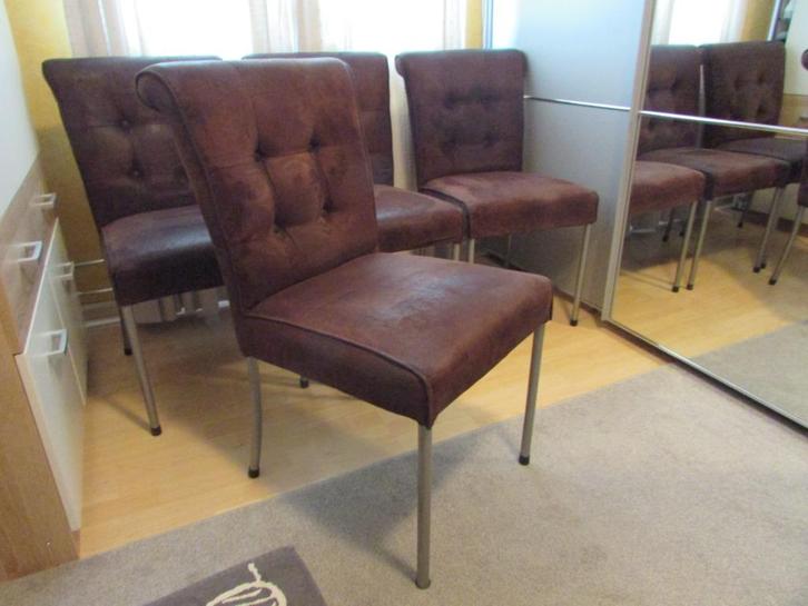 Eetkamerstoelen, Huis en Inrichting, Stoelen, Gebruikt, Vier, Metaal, Stof, Bruin, Ophalen