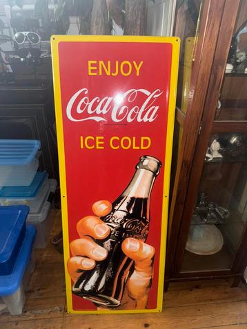 Groot zwaar vintage emaille coca cola reclame bord 47/125 cm beschikbaar voor biedingen