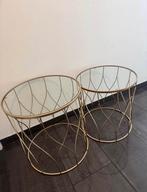 Riverdale bijzettafels set van 2 – goud met glas – luxe, 45 tot 60 cm, Minder dan 55 cm, Rond, Ophalen of Verzenden