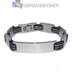 RVS schakel armband met rubber 21.5 cm heren sieraad, Verzenden, Nieuw, Zilver, Staal