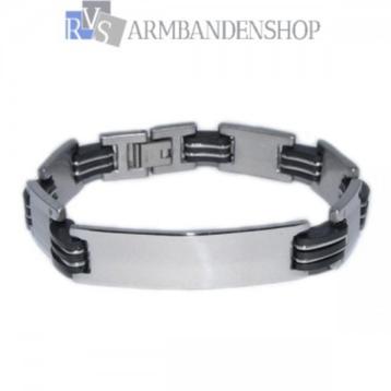 RVS schakel armband met rubber 21.5 cm heren sieraad beschikbaar voor biedingen