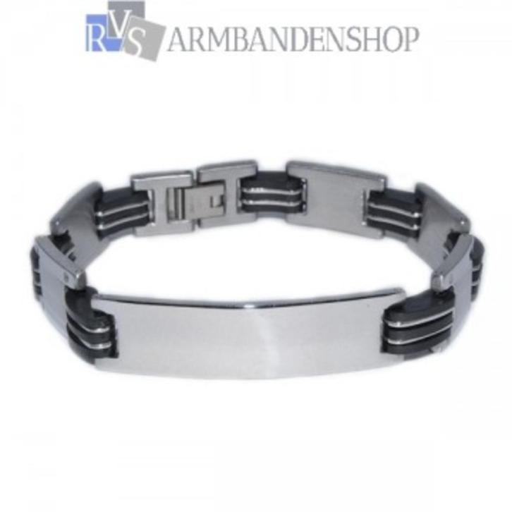 RVS schakel armband met rubber 21.5 cm heren sieraad, Sieraden, Tassen en Uiterlijk, Armbanden, Nieuw, Staal, Zilver, Verzenden
