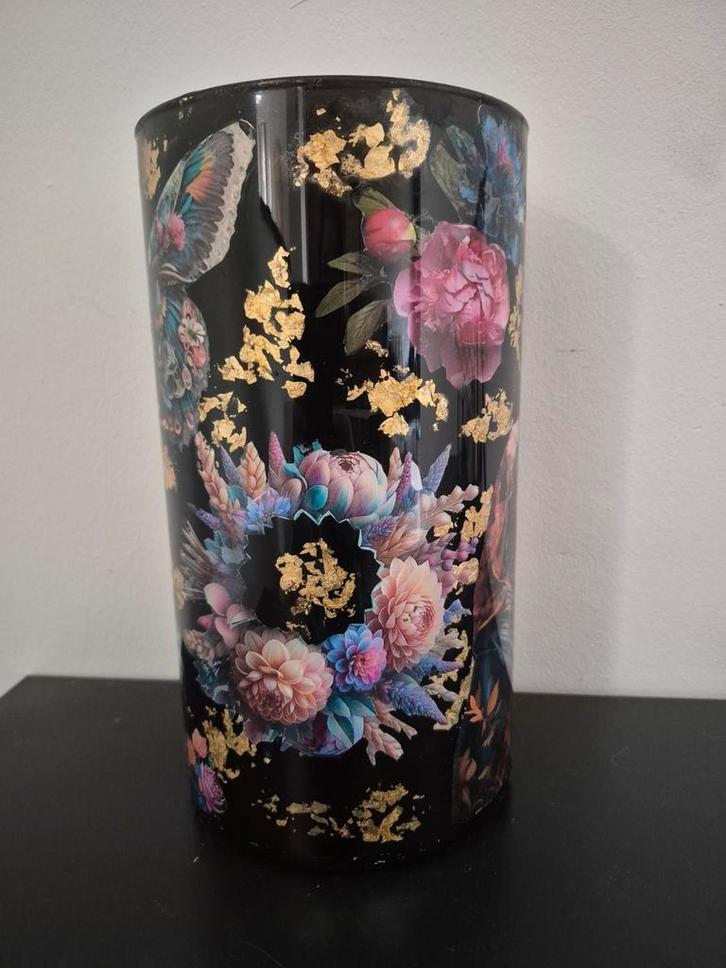 Vaas Reverse Decoupage, Huis en Inrichting, Woonaccessoires | Vazen, Nieuw, Overige kleuren, Minder dan 50 cm, Glas, Ophalen