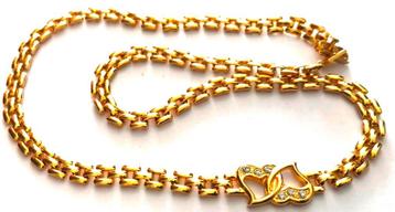 Prachtige ketting/armband 2 hartjes bezet kristal, verguld beschikbaar voor biedingen