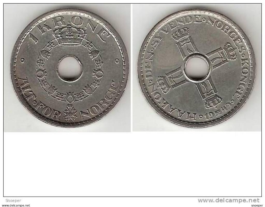 norway 1 krone 1949 km 385 xf, Verzenden, Overige landen, Losse munt