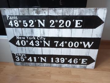 Houten bord decoratie hout steden Parijs New York Tokio beschikbaar voor biedingen