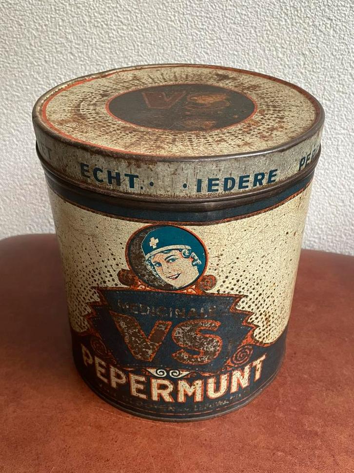 Winkelblik Medicinale VS Pepermunt, jaren 30, Verzamelen, Blikken, Gebruikt, Overige, Ophalen of Verzenden