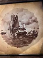 2 Tegels met Schip, 16x17 cm, Antiek en Kunst, Kunst | Etsen en Gravures, Ophalen of Verzenden
