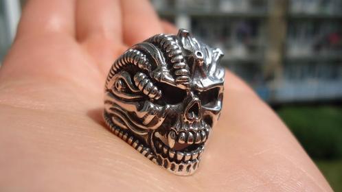 Vanoli 925 zilver biker ring skull doodskop maat 19,5, Sieraden, Tassen en Uiterlijk, Ringen, Nieuw, Heer, 19 tot 20, Zilver, Zilver