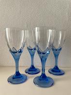 Vintage France Retro Wijnglazen Blauw Gekleurde Voet, Verzamelen, Glas en Borrelglaasjes, Ophalen of Verzenden, Zo goed als nieuw