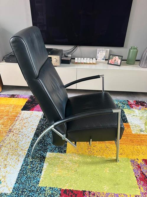 Harvink verstelbare de club fauilletuils met hockers, Huis en Inrichting, Stoelen, Zo goed als nieuw, Twee, Leer, Zwart, Ophalen