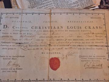 1896 oorkonde Bataafse Republiek colonel Louis Crass beschikbaar voor biedingen