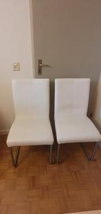 4 wit leren eetkamerstoelen, Huis en Inrichting, Ophalen, Gebruikt, Wit, Metaal